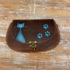 Handmade Leather Crossbody Bag for Women Cat and Paw Pattern