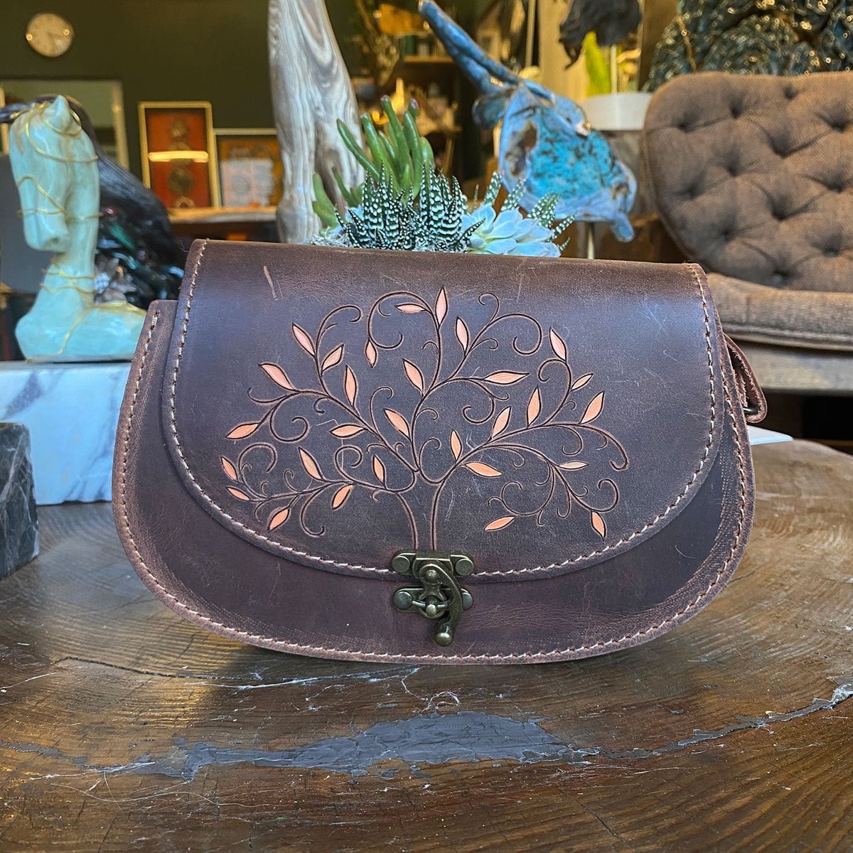 Handmade Leather Crossbody Bag for Women Infinity Tree