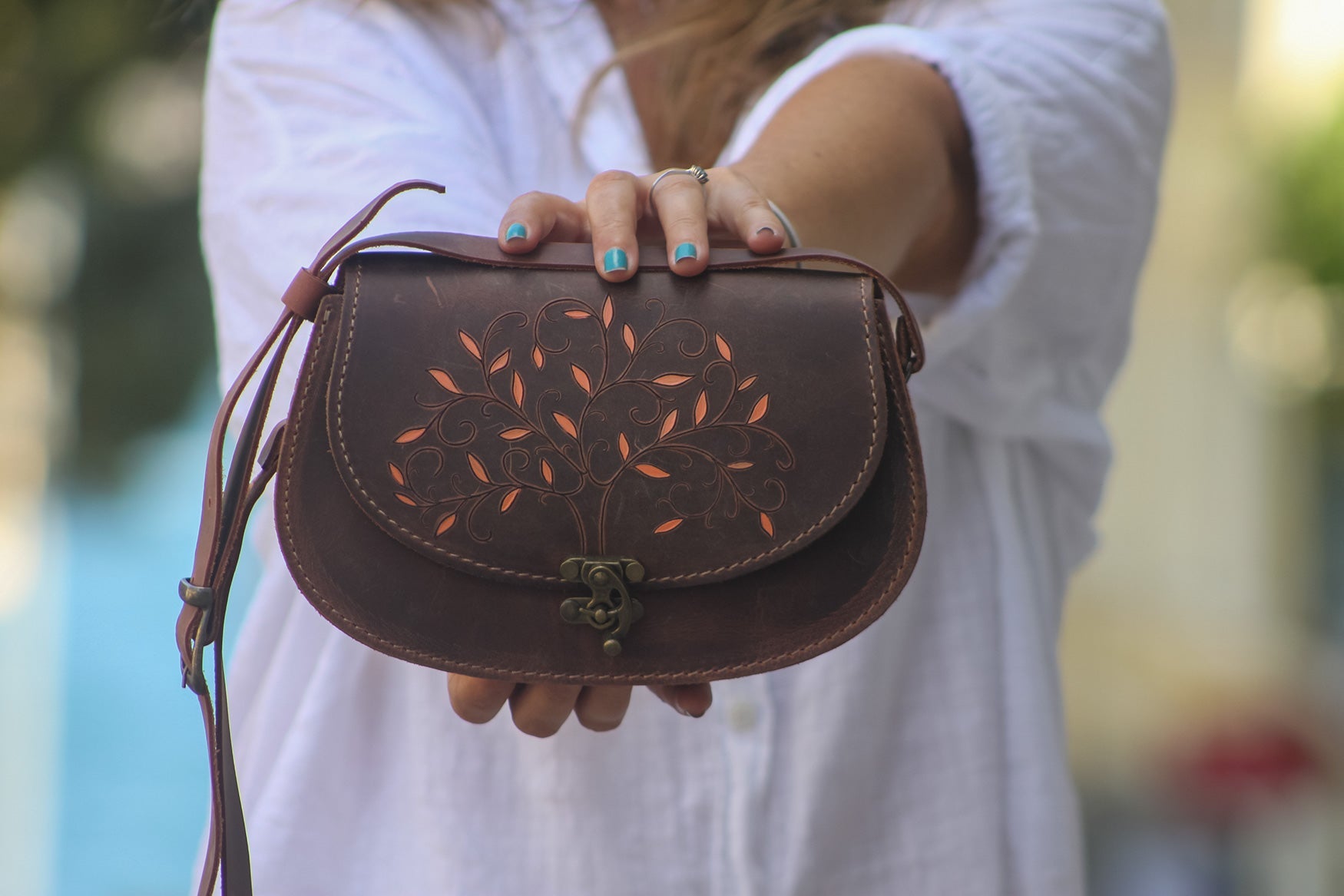 Handmade Leather Crossbody Bag for Women Infinity Tree