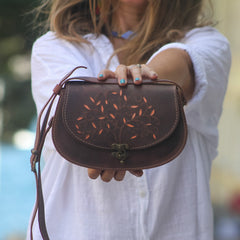 Handmade Leather Crossbody Bag for Women Infinity Tree