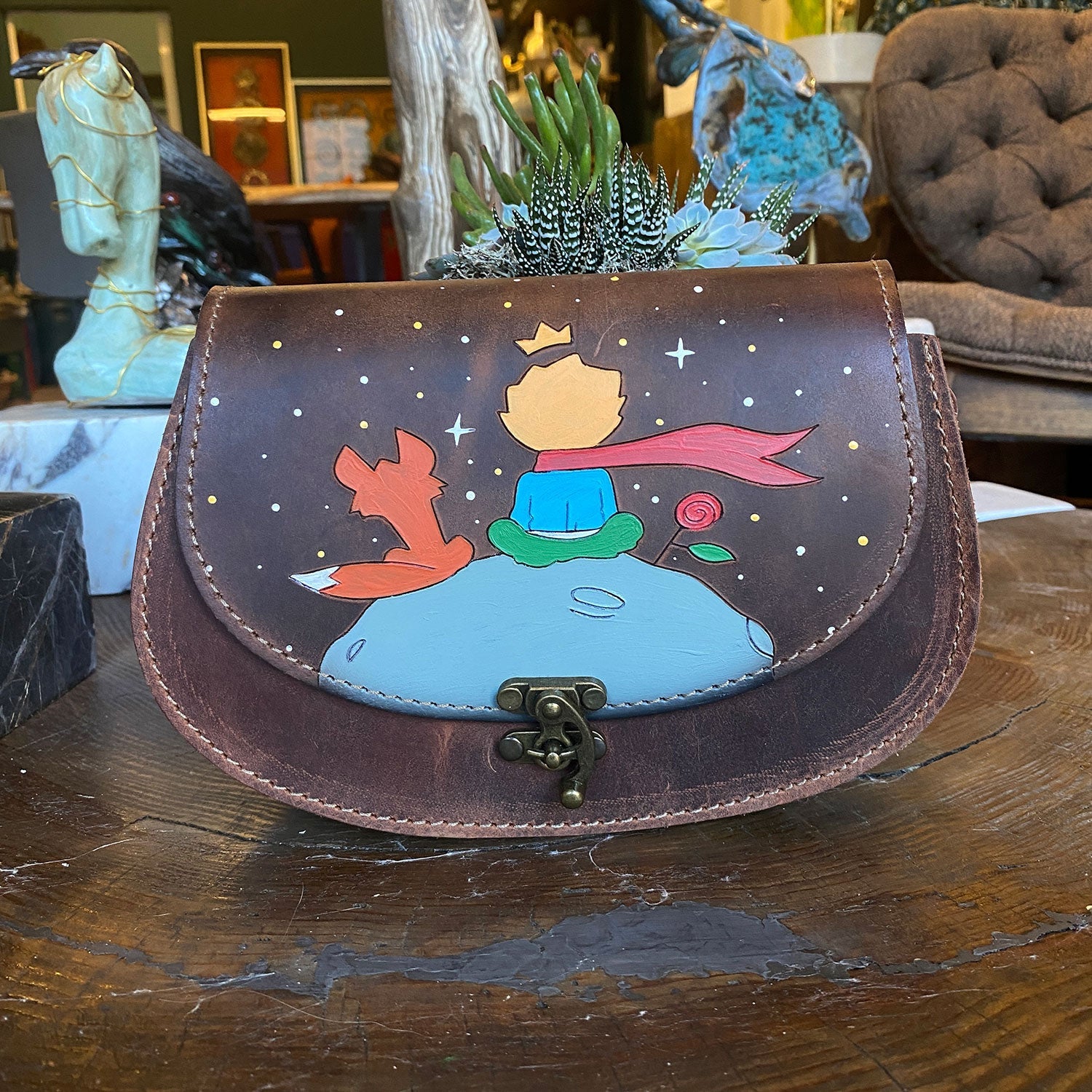 Handmade Leather Crossbody Bag for Women Little Prince Pattern