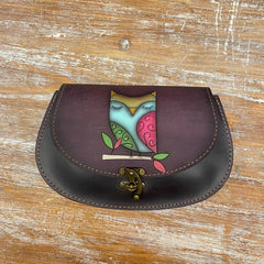 Handmade Leather Crossbody Bag for Women Owl Pattern