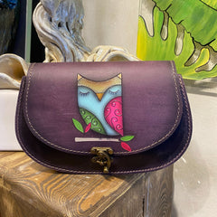 Handmade Leather Crossbody Bag for Women Owl Pattern