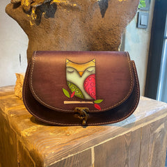 Handmade Leather Crossbody Bag for Women Owl Pattern