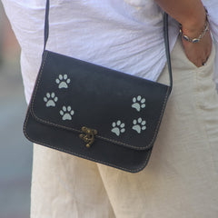 Leather Purse For Women Cat Paw Print Crossbody Bag