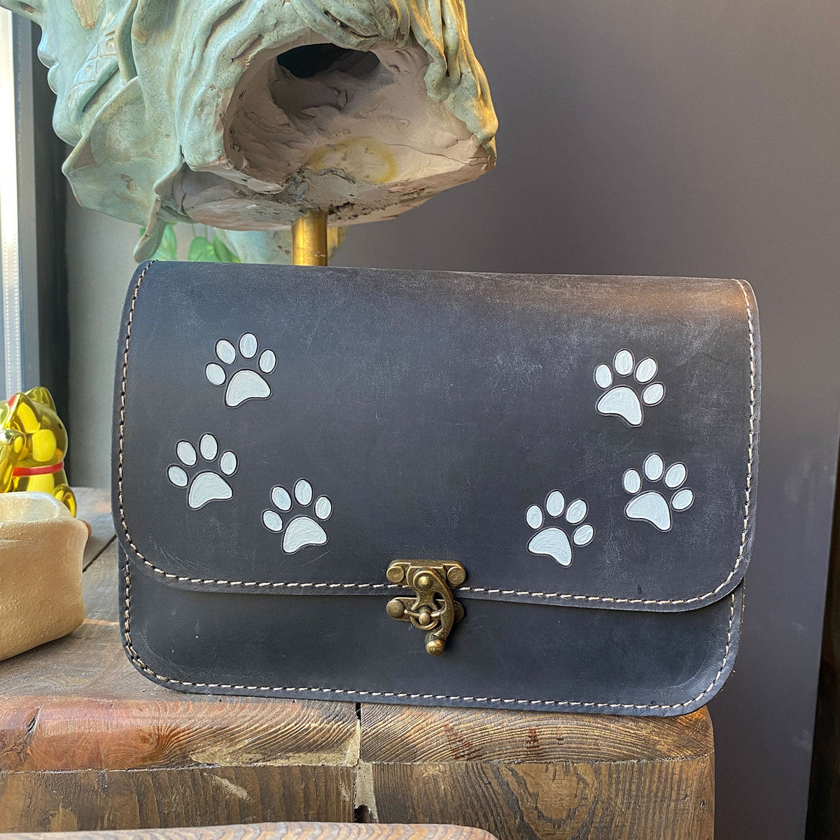 Leather Purse For Women Cat Paw Print Crossbody Bag