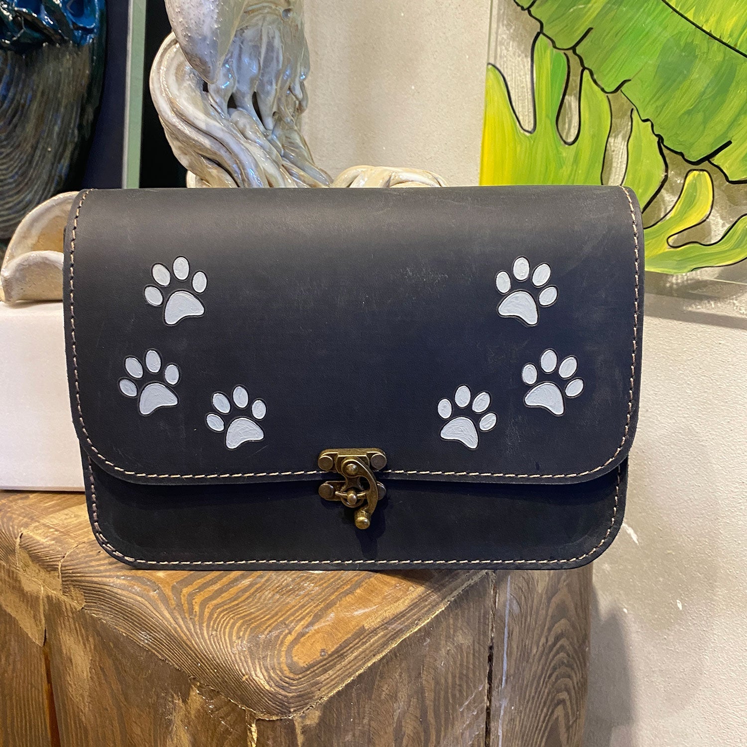 Leather Purse For Women Cat Paw Print Crossbody Bag