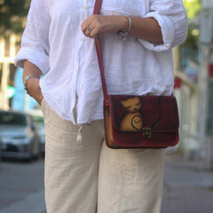 Leather Purse For Women Orange Tabby Crossbody Bag