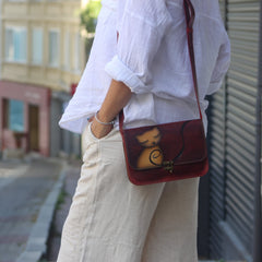 Leather Purse For Women Orange Tabby Crossbody Bag