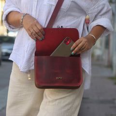 Leather Purse For Women Orange Tabby Crossbody Bag