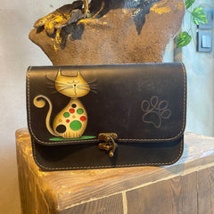 Leather Purse For Women Spotted Cat Small Crossbody Bag