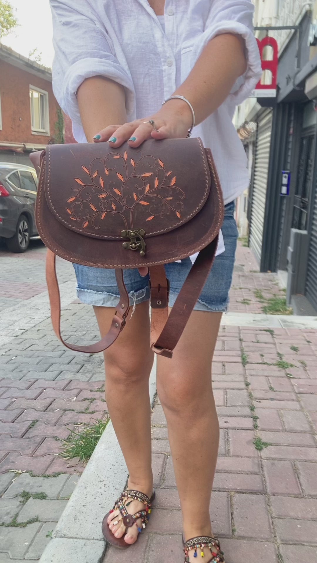 Handmade Leather Crossbody Bag for Women Infinity Tree