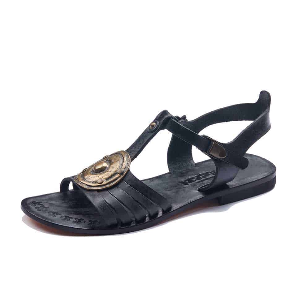 Black Comfortable Open Toe Ankle Strap Leather Sandals For Womens