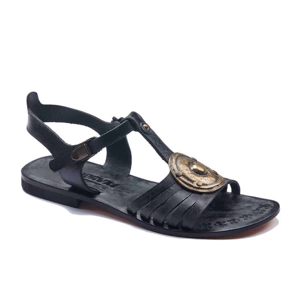 Black Comfortable Open Toe Ankle Strap Leather Sandals For Womens
