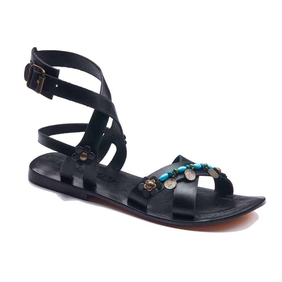 Black Leather Wrap Sandals For Womens