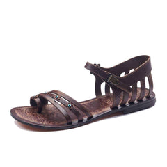 Black Strappy Leather Sandals For Womens