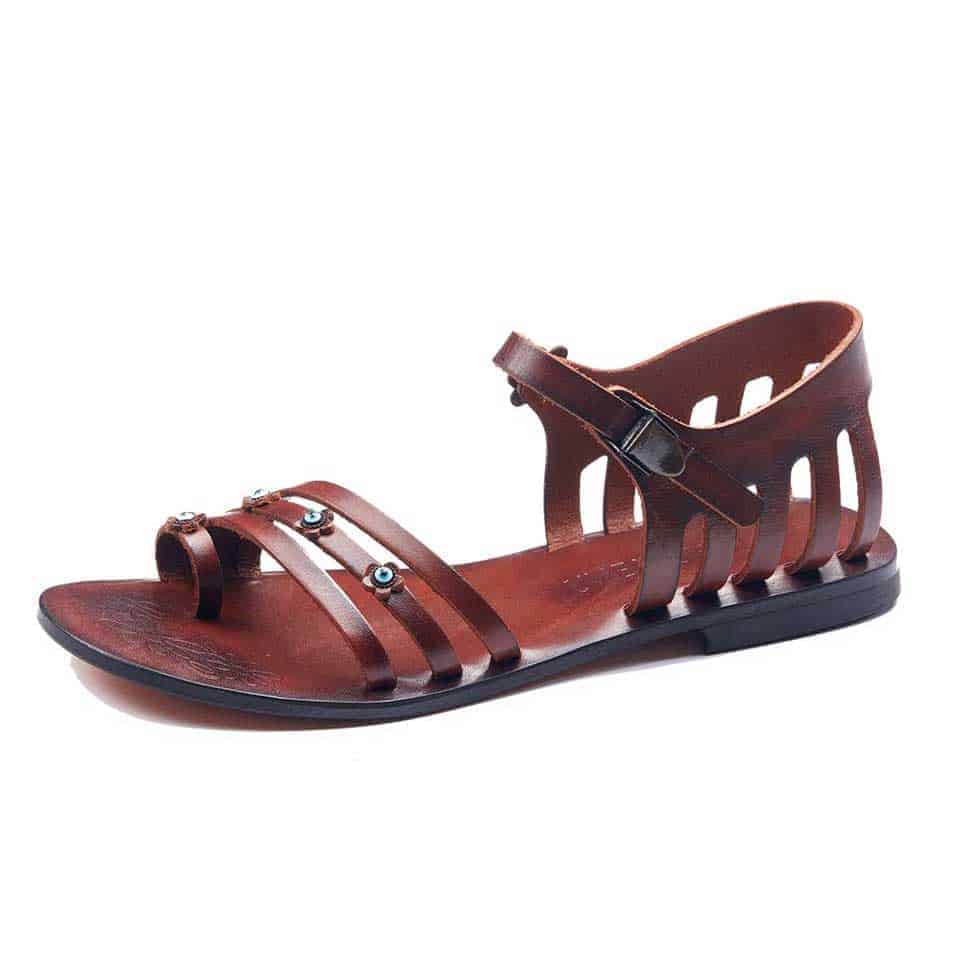 Black Strappy Leather Sandals For Womens