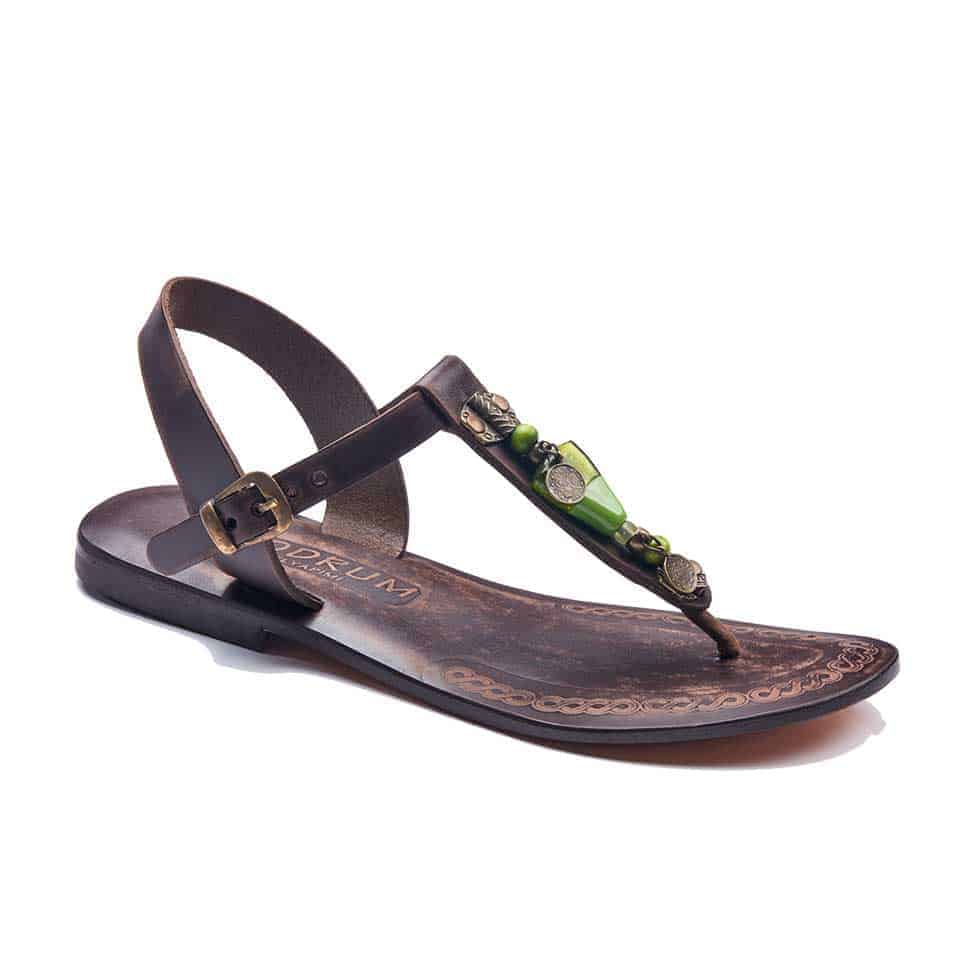 Brown Leather T Strap Thong Flat Sandals