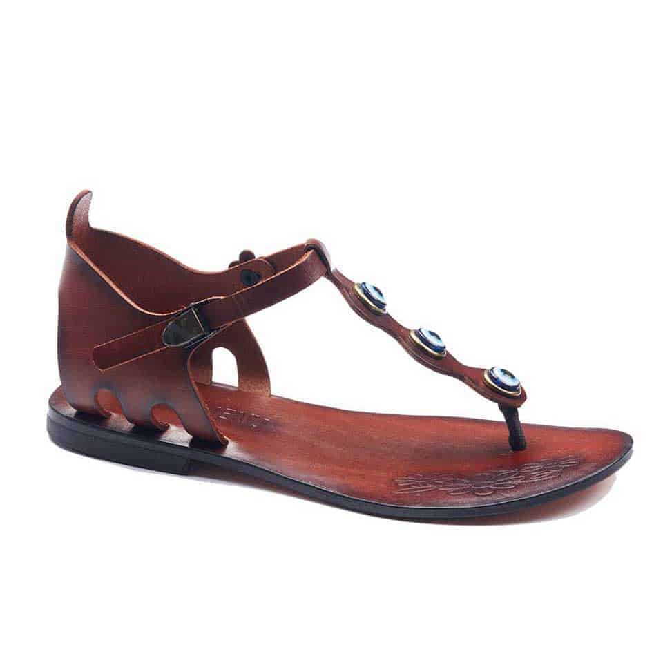 Brown Leather Thong Sandals For Womens