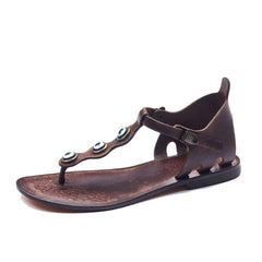 Brown Leather Thong Sandals For Womens
