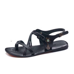 Brown Leather Toe Loop Ankle Strap Sandals