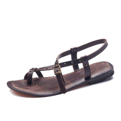Brown Leather Toe Loop Sandals For Womens