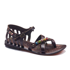 Brown Strappy Leather Sandals For Womens
