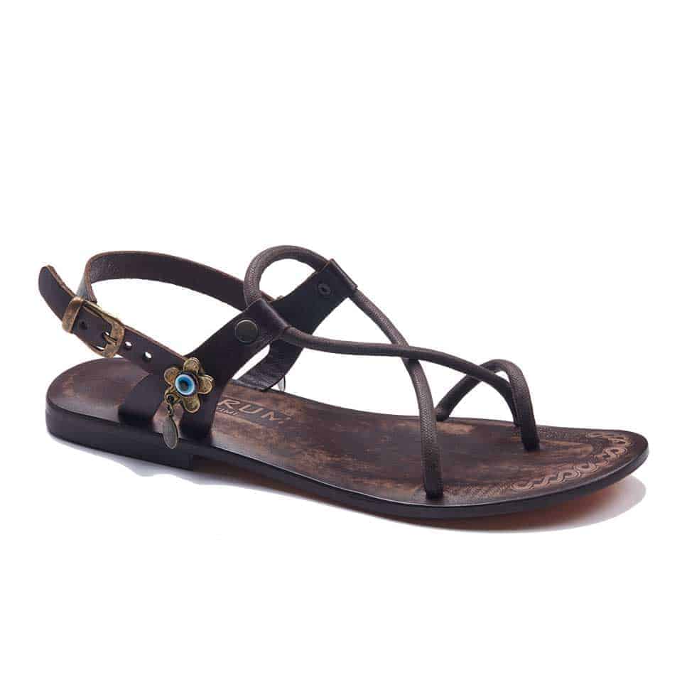Brown Strappy Leather Thong Sandals For Womens