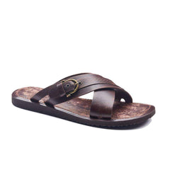 Handmade Mens Leather Slide Open Toe Buckle Sandals