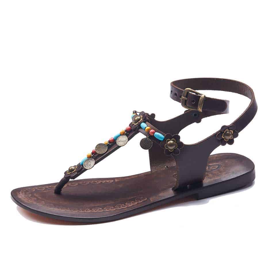 Leather Adjustable Ankle Wrap Sandals For Womens