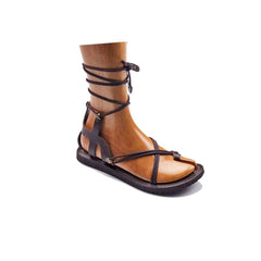 Leather Ankle Strappy Flat Sandals For Womens
