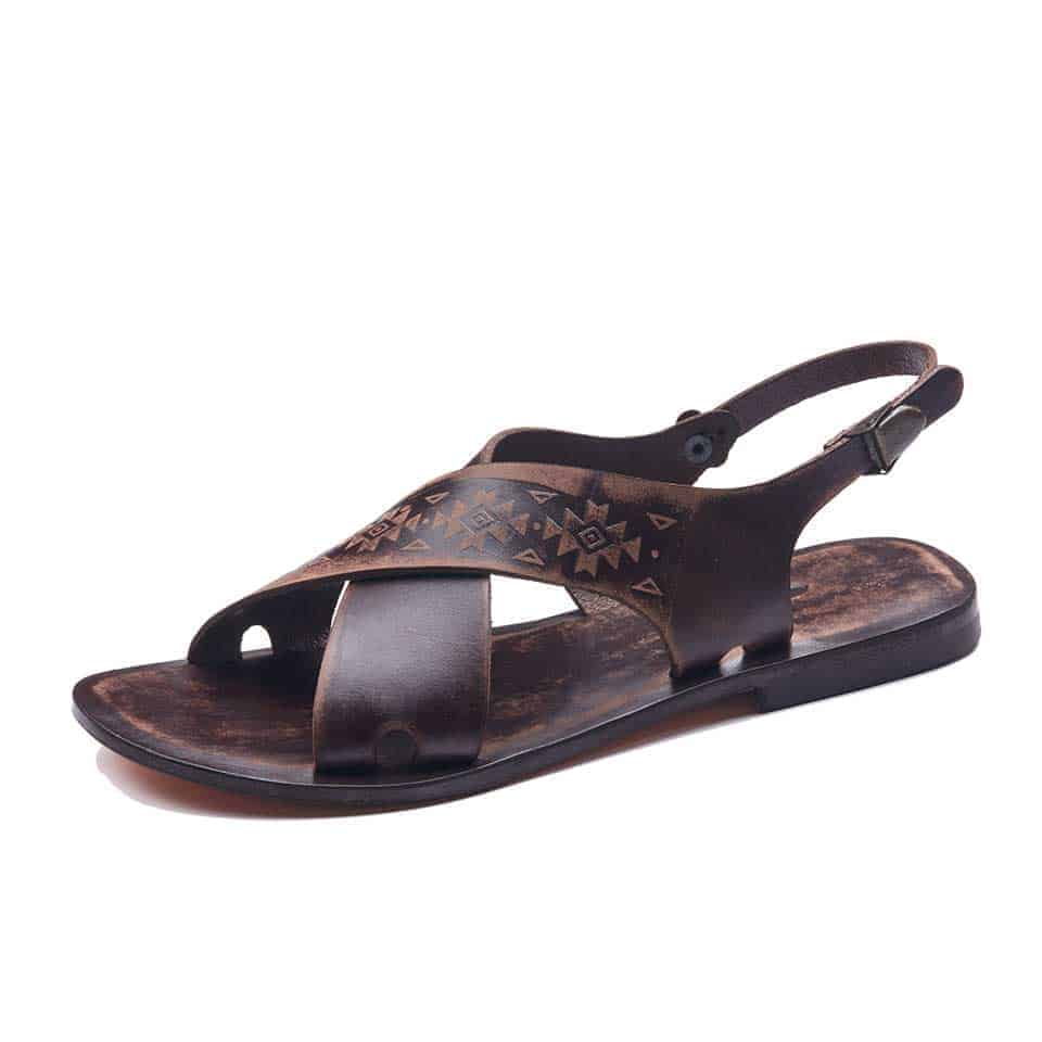 Leather Ankle Straps Slide Sandals For Womens