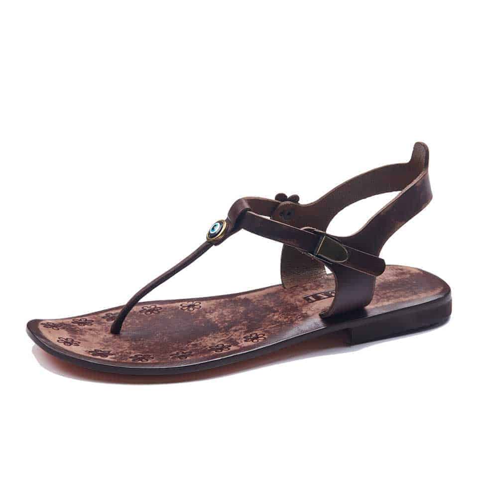 Leather Ankle T Strap Thong Sandals For Womens