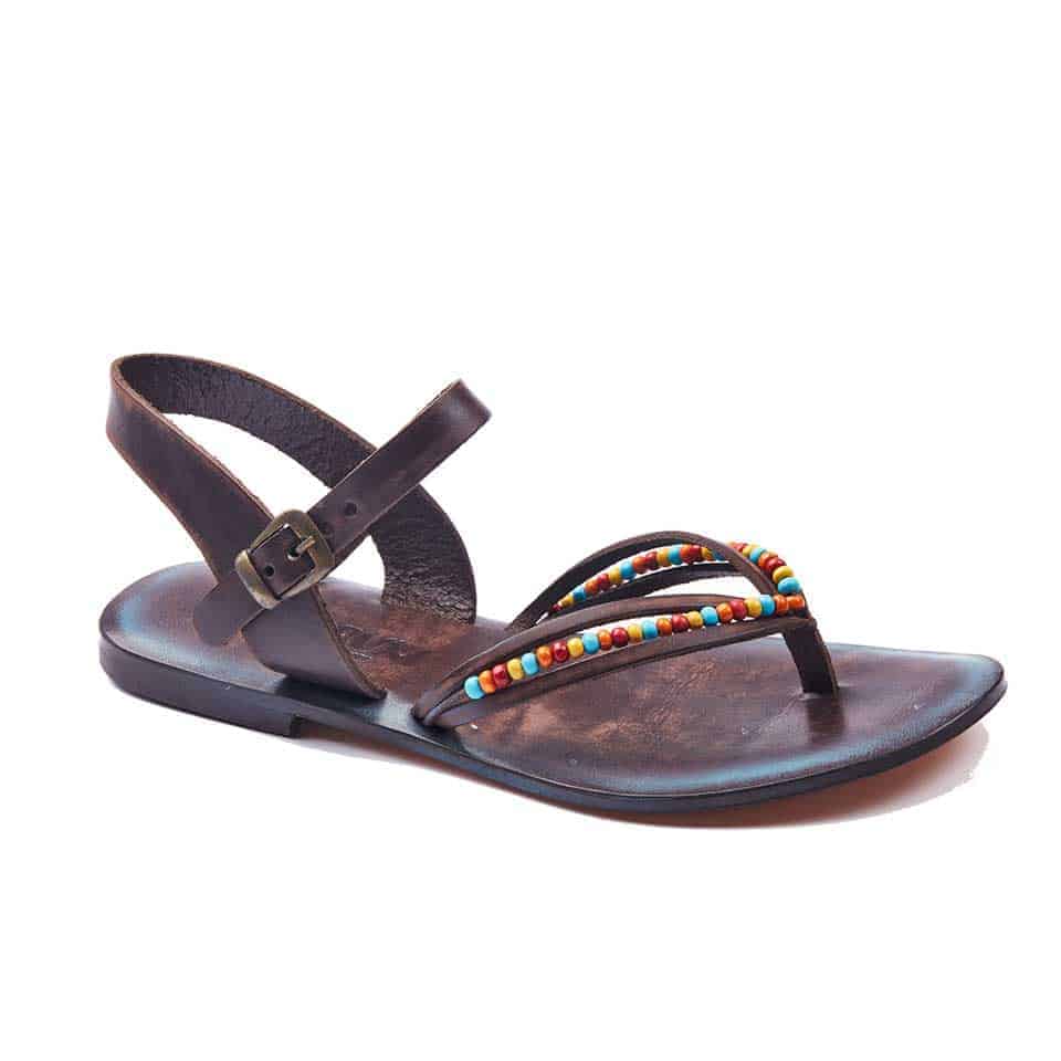 Leather Strappy Flip Flop Sandals Flat For Womens