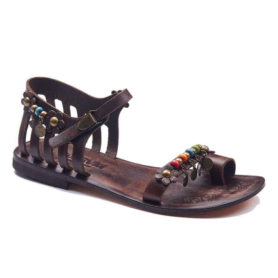 Leather Toe Loop Sandals For Womens With Beads