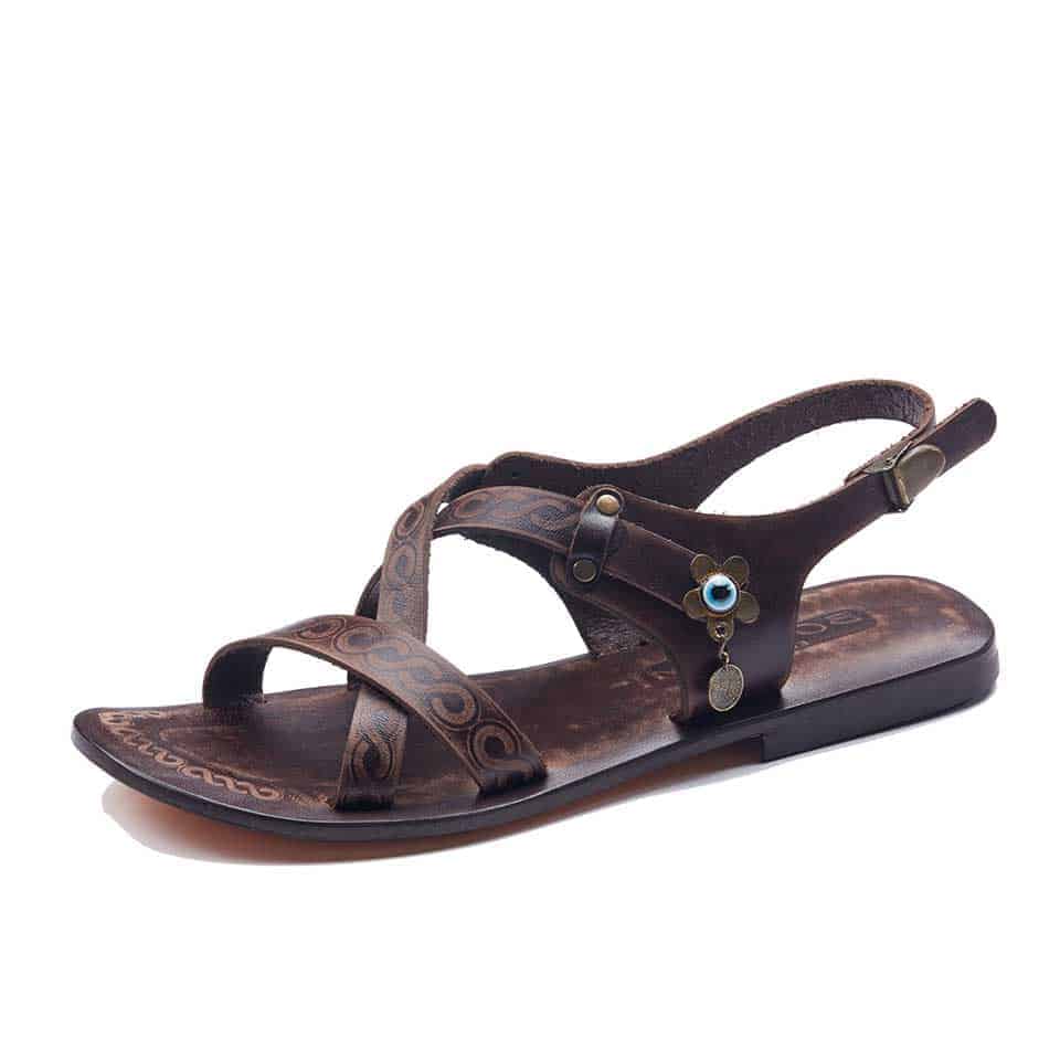 Open Toe Leather Sandals For Womens Evil Eye Bead