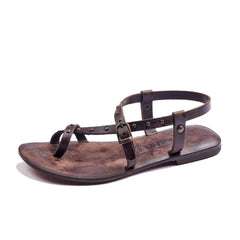 Strappy Cross Leather Sandals Toe Loop For Womens