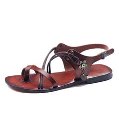 Tan Leather Sandals Toe Loop With Strap For Womens