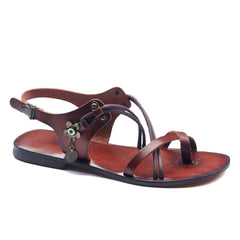 Tan Leather Sandals Toe Loop With Strap For Womens