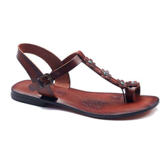Tan Leather Toe Loop Sandals For Womens