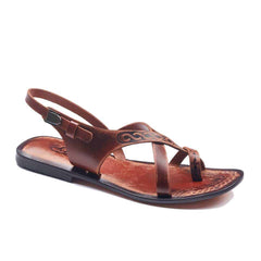 Tanned Leather Flat Sandals For Women