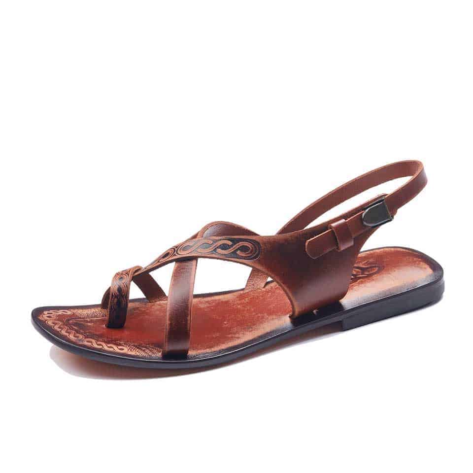 Tanned Leather Flat Sandals For Women