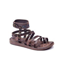 Toe Loop Ankle Wrap Leather Sandals For Womens